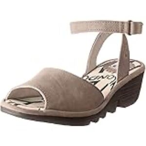 Fly London Taupe Ankle-Strap Wedge Sandals
